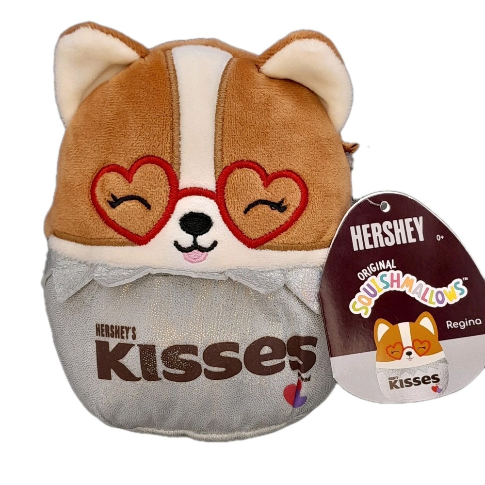 Squishmallows Hershey Regina Corgi 5" Plush Chocolate‎ Kisses Dog Kellytoy NWT